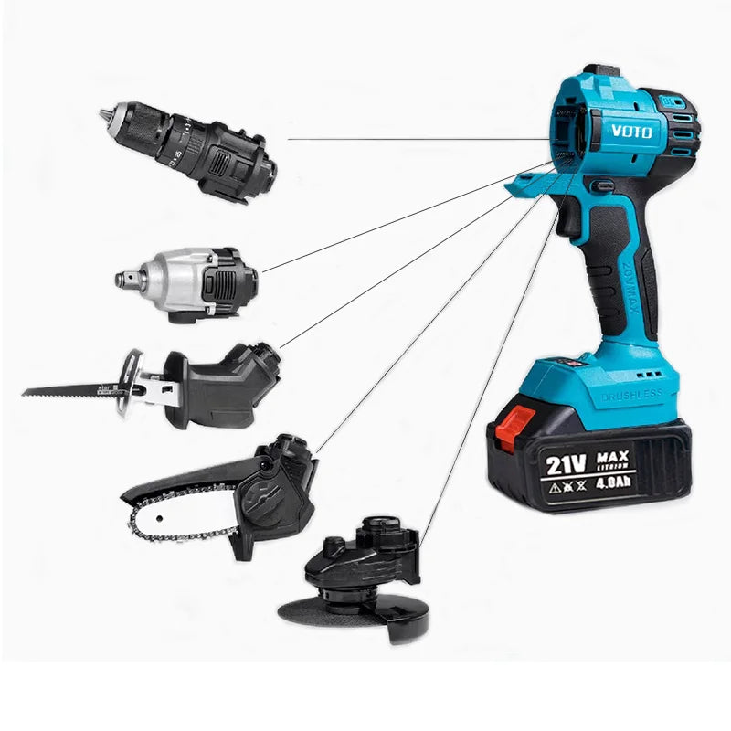 5-in-1 21V Lithium Battery Brushless Tool Combo Kit Impact Drill Electric Wrench Reciprocating Saw Chainsaw Angle Grinder 1-Year