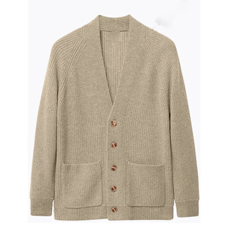 Oem/Odm Men Long-Sleeve Cardigan Cashmere Merino Wool Sweater Soft Cable Knit Sweater for Men Custom Knitted Cardigan