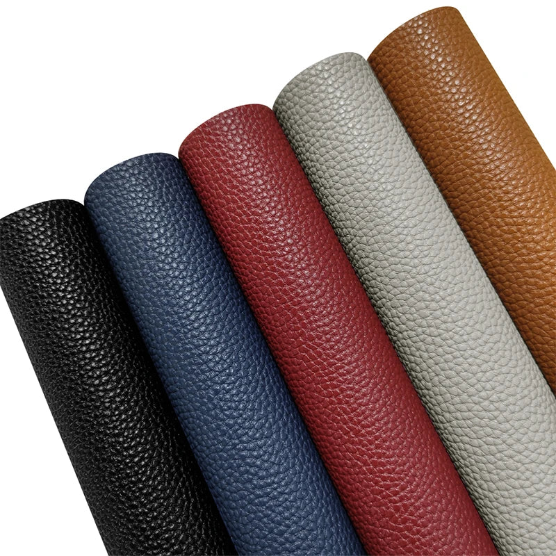 Car Seat Solid Colored Textured Soft Vegan PU Fabric Litchi Embossing Artificial Leather Fabric for Making Soft Seat Chair Cover