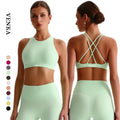 Female Athletic Wear High Round Nck Sexy Beauty Back Sports Bra Crop Top Cross Straps Quick Dry Women Fitness Workout Yoga Bras