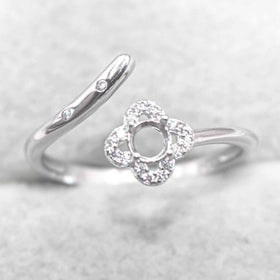 Sterling Silver 3.5mm Semi Mount Ring Empty Frame Blank Support Claw Setting S925 Base Holder Without Center Stone for DIY Inlay