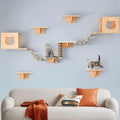 Modern Solid Wood DIY Wall-Mounted Cat Tree Jumping Platform Wall Rack Nest Catching Post Eco-Friendly Scratcher Doesn't Occupy