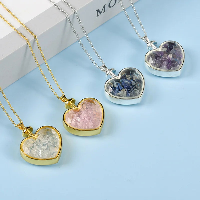 Wholesale Heart Shape Amethyst Gravel Healing Gemstone Rose Quartz Chips Crystal Pendant