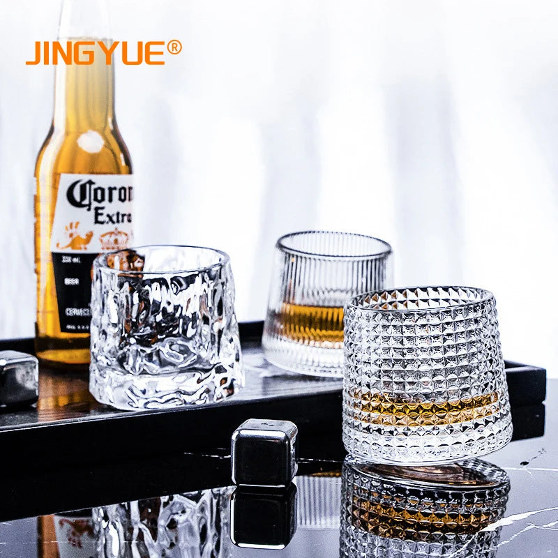 2022 Rolling Whisky Glass Custom Lead Free Crystal Rotating Whiskey Tumbler 150ml Transparent Sustainable Modern Gift Set for