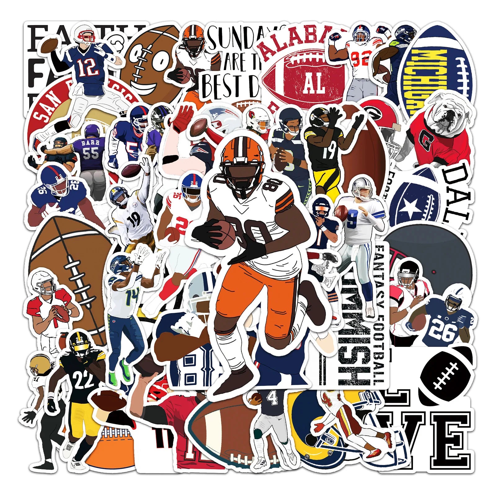 50Pcs American Football Sport Logo Vinyl Graffiti Stickers for Ball Laptop Helmet Shirt Waterproof Custom Label