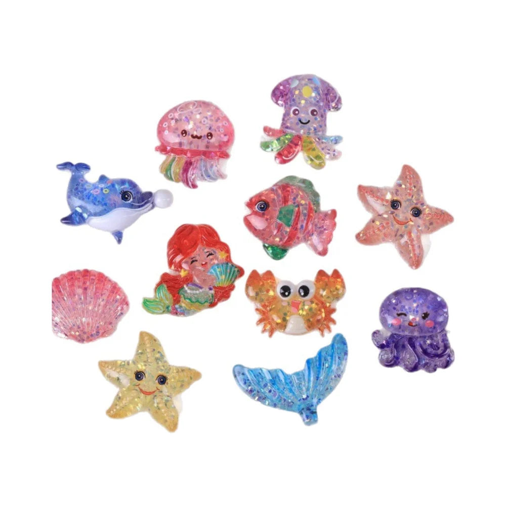 Diy  for Jewelry Making Bulk Cartoon Planar Cabochon Mermaid Ocean Sea Shell Star Crab Dolphin Jellyfish Octopus Flatback Charm