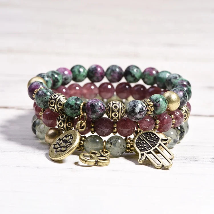 Natural Gemstone Yoga Bangles Healing Stone Beads Bracelets Sets for Women Jewelry Pulsera Mujeres