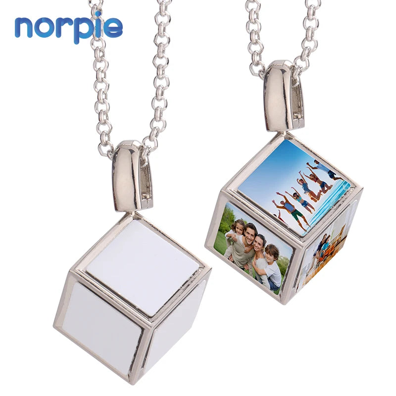 3D Cube Photo Frame Necklace Sublimation Dice Cube Necklace with 6 Inserts