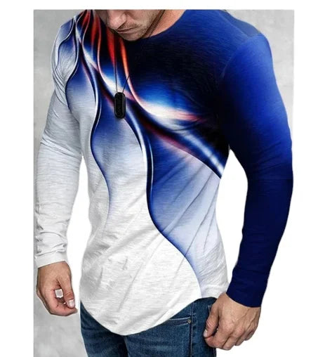 Wholesale Mens Casual Fashion Round Neck Long Sleeve Tshirts Vintage 3D Printed Shirts Funny Graphic Hip Hop Streetwear Tees Top