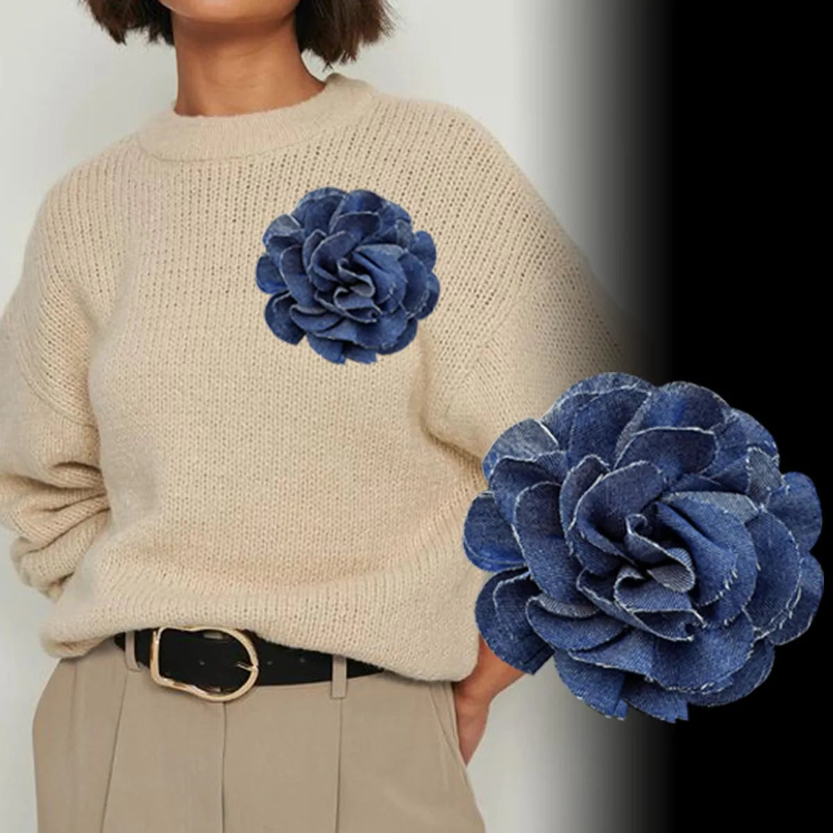 BOXUAN Hot Sales New 10cm Denim Multi-layer Brooch Pin Handmade Flower Brooch for Women