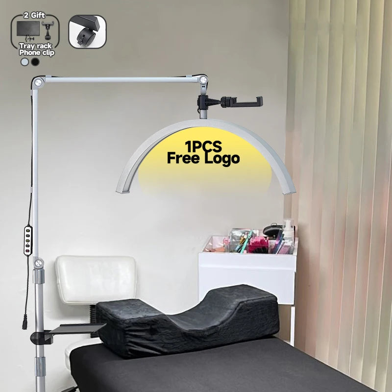 Free Customized logo 40W Beauty Salon Lighting Half-moon Beauty Lamp Adjustable BI-color LED Manicure Floor Lamp for Nail Art