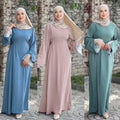 Gansu Jijian 2025 Abaya Women Muslim Dress Solid Color Nida Patchwork Lace Long Dress Dubai Turkey Modest Muslim Dress for Women