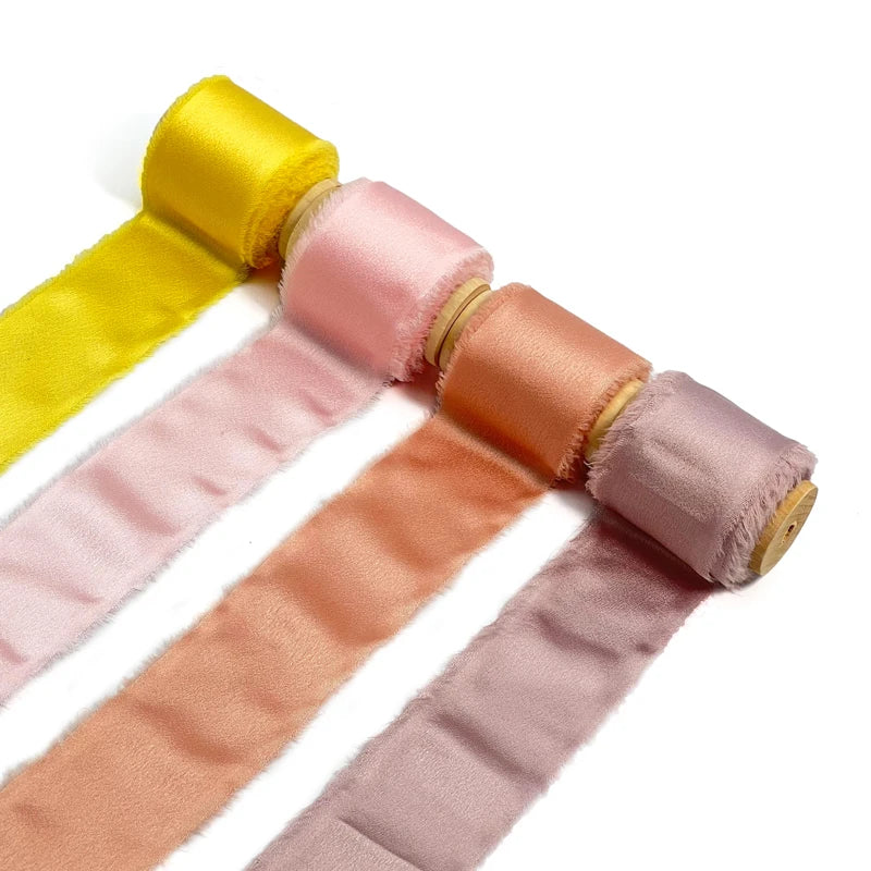 Silk Like Satin Ribbon 1.5 Inches Christmas Fringe Chiffon Ribbon With Frayed Edge for Gift Wrapping