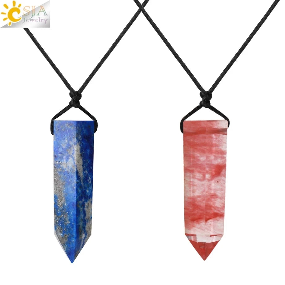 CSJA Energy Big Hexagonal Column Clear Quartz Healing Crystal Pendant Necklace Natural Stone Jewelry G979