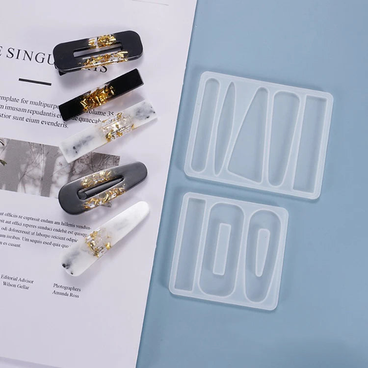Silicone 4-Piece Eco-Friendly DIY Hair Pin Jewelry Casting Mold for Hair Clip and Pendant Making Cake Tools Epoxy Mold