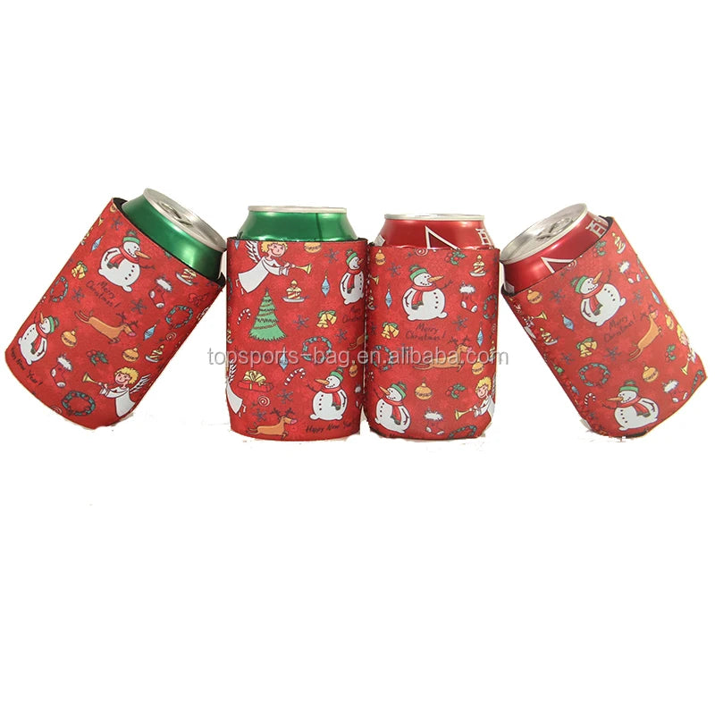 5mm Can Cooler Red Neoprene Beer Can Holder Waterproof Can Sleeve for Christmas Party