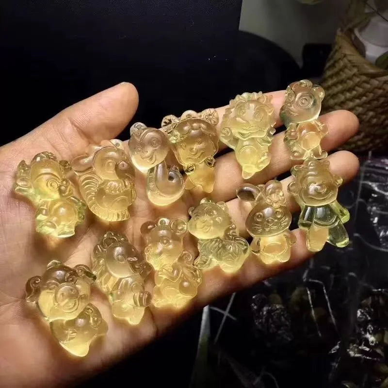 Healing Quartz Crystals Spiritual Stone Folk Crafts for Fengshui Citrine clear Quartz Jade Chinese Zodiac Animal Small Figurines
