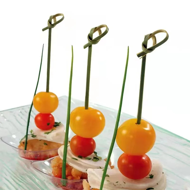 Newell Green Bamboo Non-Stick Long Handle 100-Piece Flower Color Knot Skewers with Bamboo Sticks for Cookies & BBQ