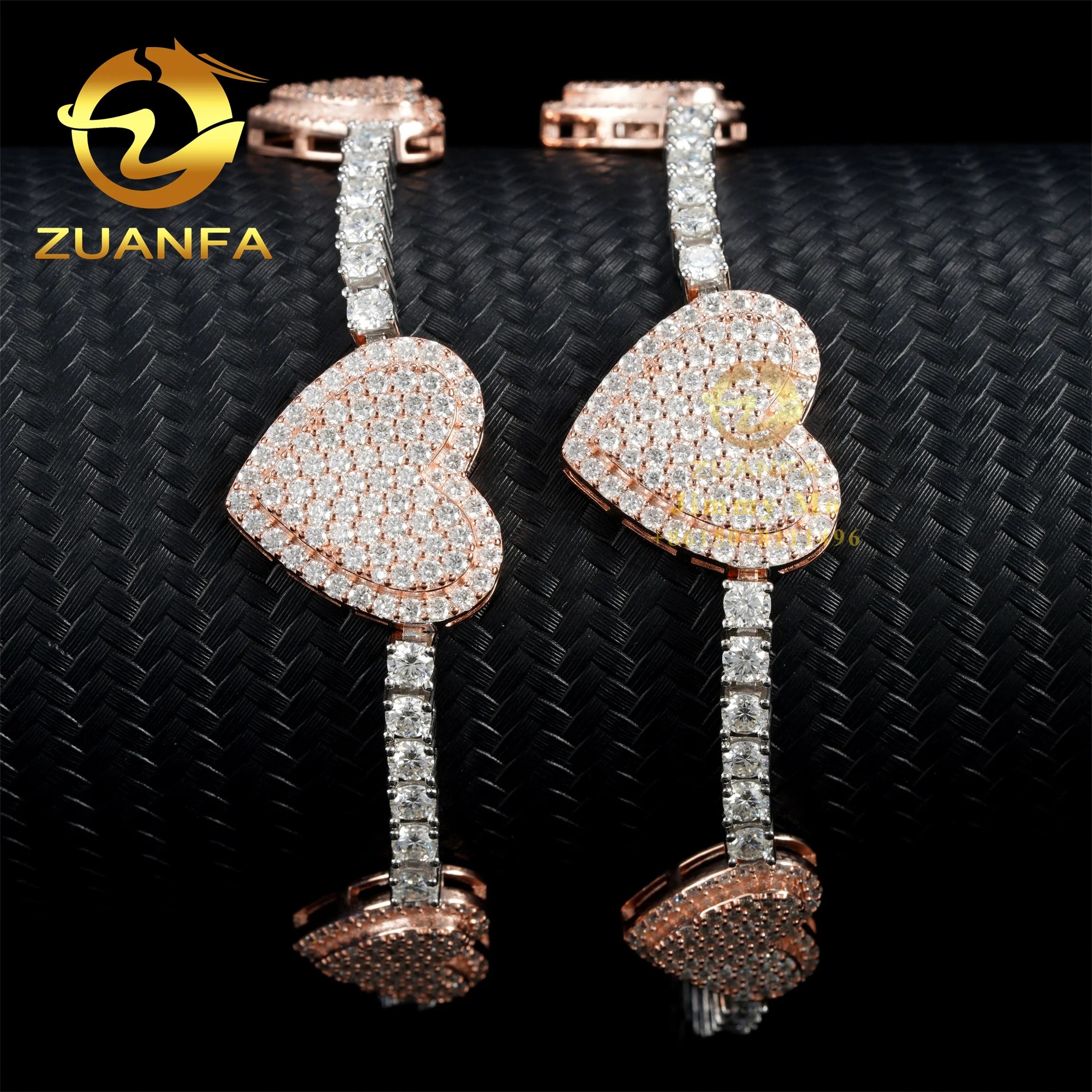 3mm Retail Lowest Price Bulk Stock 925 Sterling Silver Man Luxury Hip Hop Jewelry Moissanite VVS1 Diamond Heart Tennis Bracelets