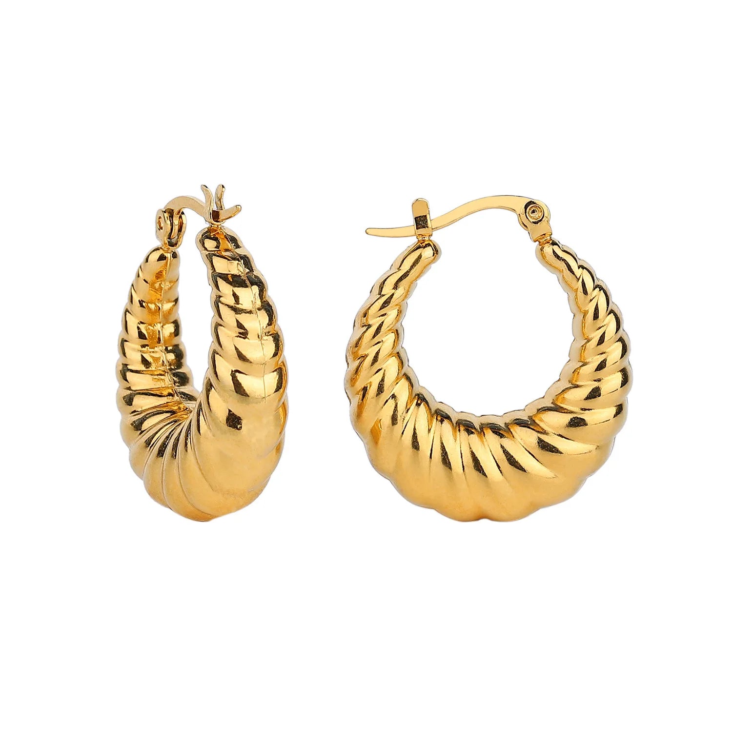 Vintage Tarnish Free Unique Croissant Twist Hoops 18K Gold Plated Fashion Jewelry Stud Loop Earrings Piercings Jewelry