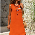 European and American Women's Summer New Dress Solid a Swing Loose Pocket Dress