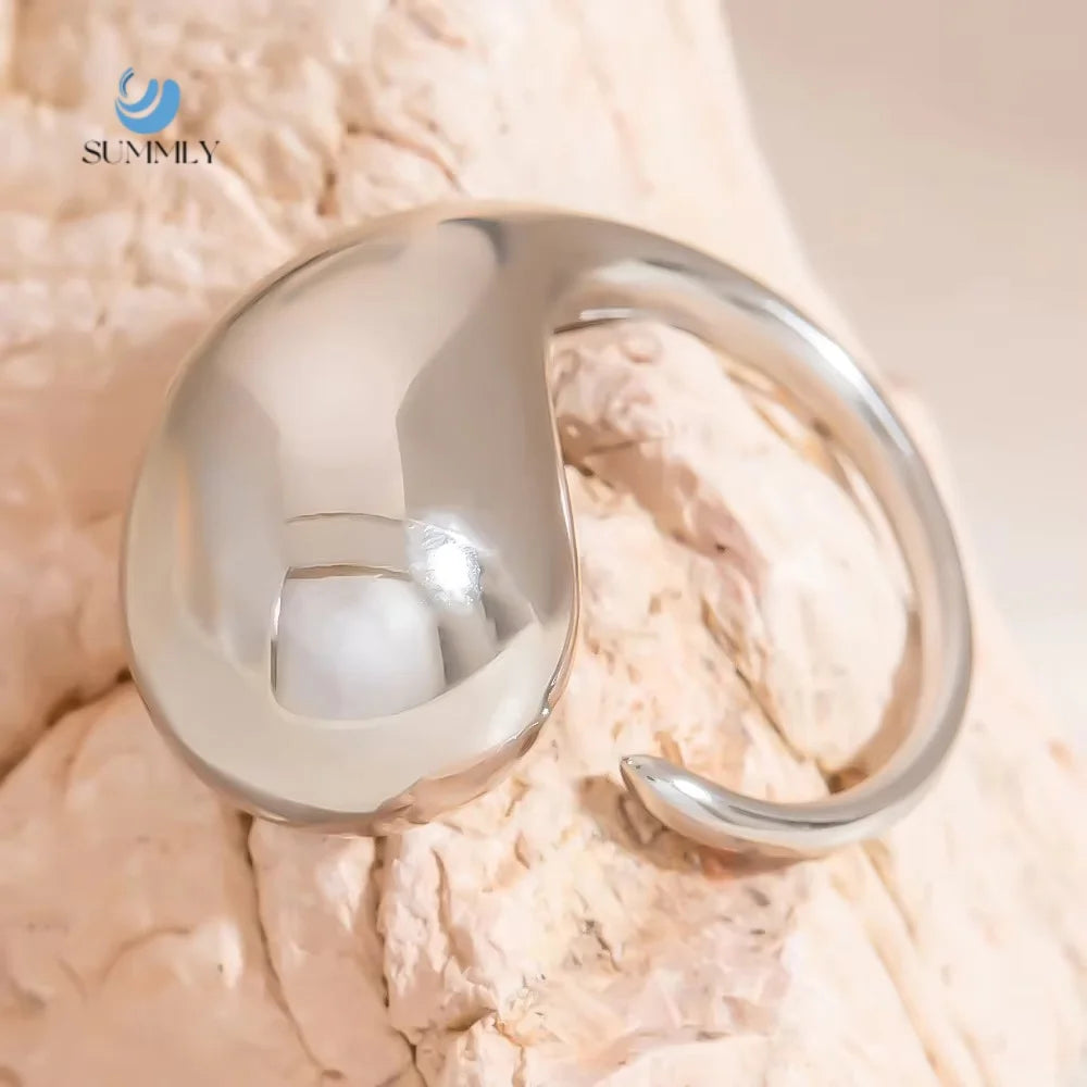 SUMMLY Vintage Wholesale Classic Simple Teardrop Stainless Steel Open End Ring Fashion Jewelry Manufacturer