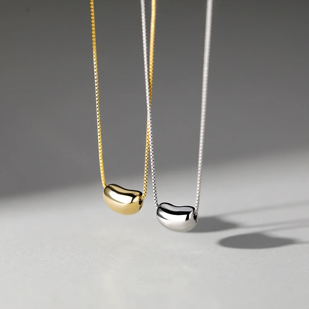 Fine Coffee Bean Jewelry Women 925 Sterling Silver Gold Plated Coffee Bean Pendant Necklace
