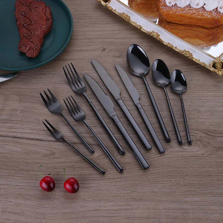 High Quality Premium Stainless Steel 304 Wedding Cutlery Spoons Forks Mirror Black Flatware Sets