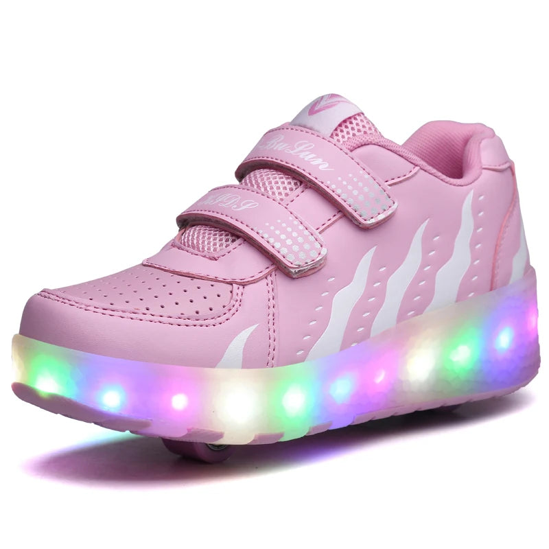Wholesale Two Wheels Kids Roller Skating Shoes Adjustable Flashing  Roller Shoes LED Light Flying Sneakers