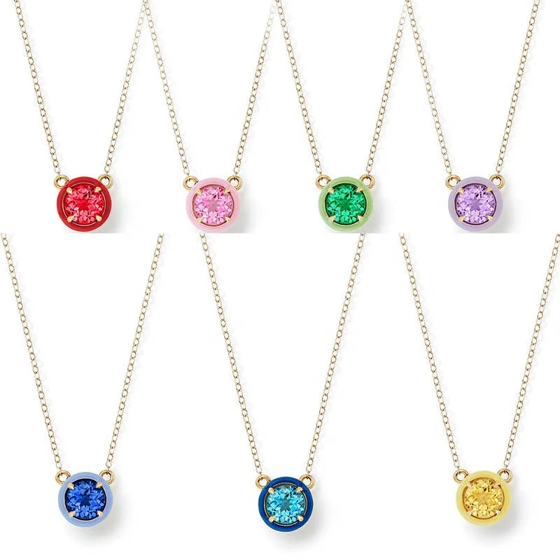Milskye Wholesale Charm Jewelry 925 Sterling Silver 18k Gold Plated Tiny Round Pave rainbow Zircon Pendant Necklace