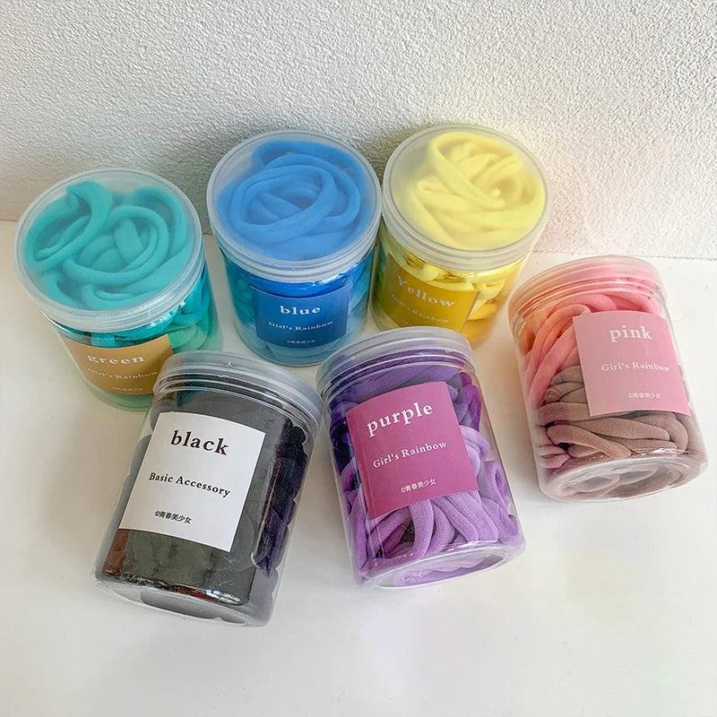 Wholesale 50PCS 3.5CM Jar Organizer Box Girls Small Ring No Hurt Seamless Elastic Rubber Bands Nylon Elastics Hair Tie for Kids