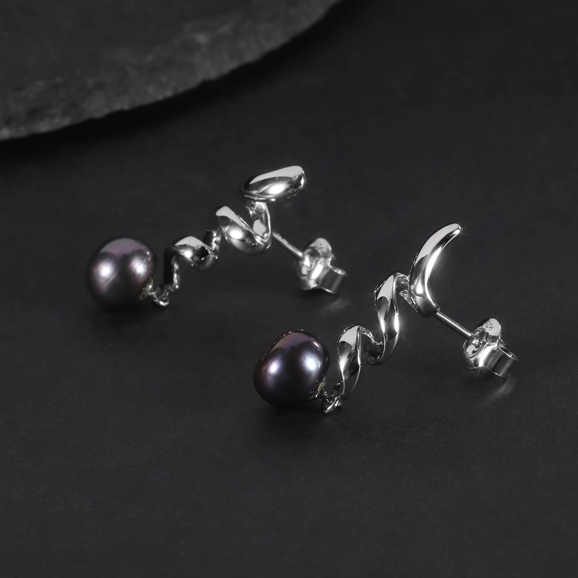 D1032 Abiding Jewelry Manufacturer 8mm Black Fresh Water Pearl Fresh Water Pearl Earring Stud Drop 925 Silver Statement Earrings