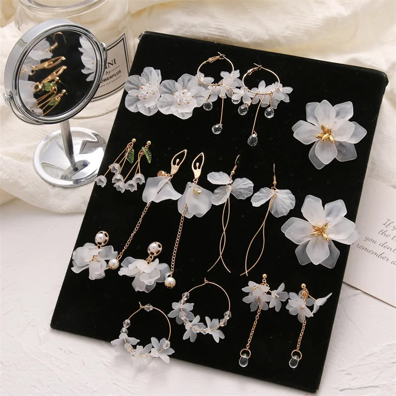 VKME Trendy Acrylic Crystal Flower Hoop Earrings Set for Women Wedding Gift Long Pendant Drops Earring Jewelry