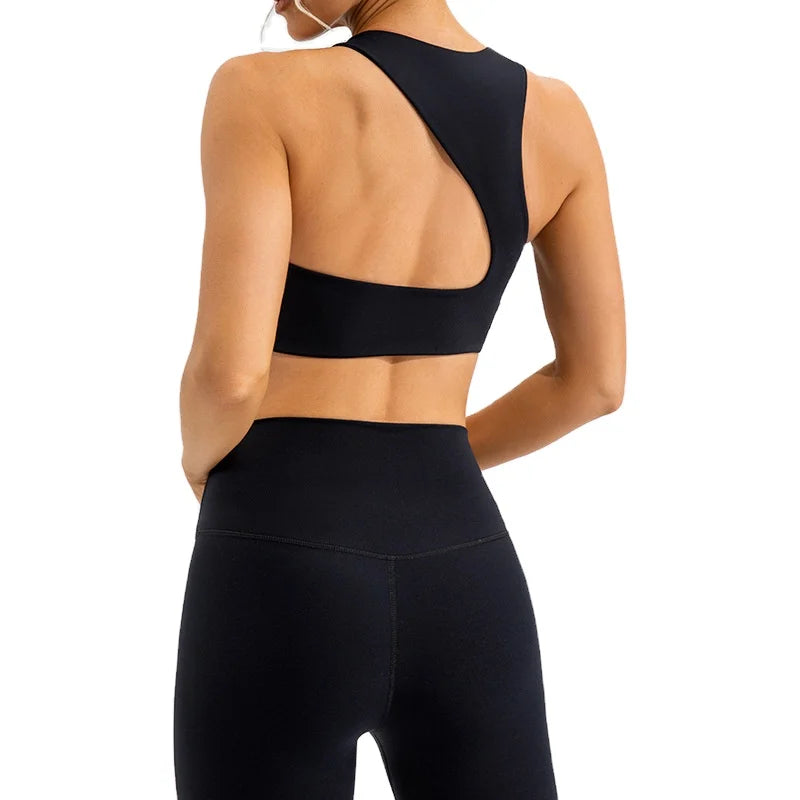 Aoyema New Sexy Back Workout Sports Bra Adjustable Hollow Out Gym Yoga Tops Leggings Yoga Sets