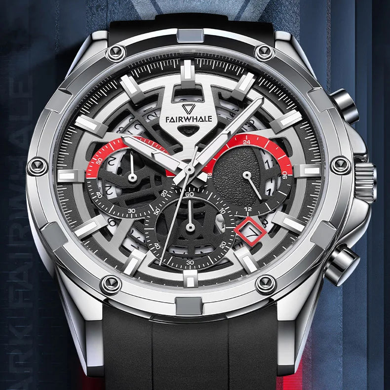 Mark Fairwhale Hollow Out Luminous Quartz Movement Stainless Steel butterfly Buckle Watch for Men