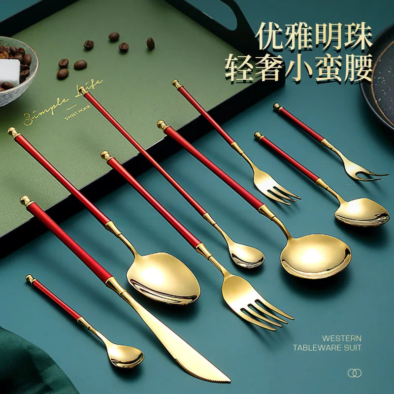 Light Luxury Stainless Steel Gold Cutlery Set Creative Western Knife Fork Spoon Nine Pcs Cutlery Set Wedding