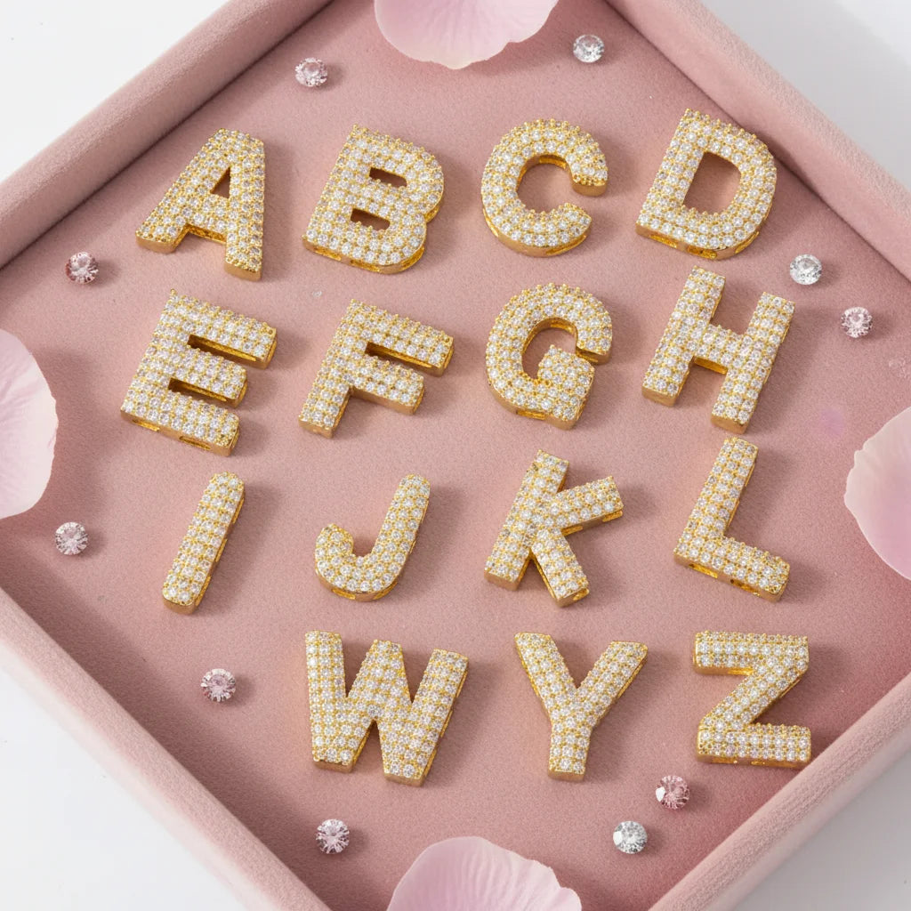 CZ8783 Hiphop Iced Out 18k Gold Plated Bubble Puffy Puffed Zircon Crystal CZ Micro Pave Alphabet Initial Letter Charm Bead Penda