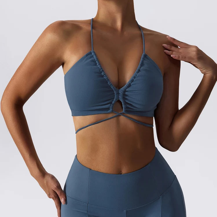 Sexy Naked Yoga Bra Quick Dry Outer Wear Strap Pull Together Beauty Back Fitness Wear Sports Underwear