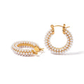 Women's Geometric Cute 18k Gold Plated Stainless Steel Hoop Earrings with Pearl-Gift for Wedding & Party