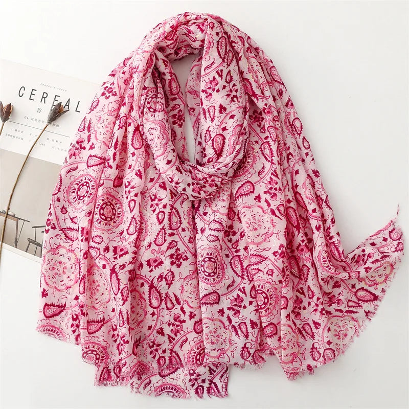 New Hook Flower Print Cotton Scarves Shawls Ladies Long Large Head Wrap Scarf Gold Bronzing Shimmer Viscose Shawls Muslim Hijabs