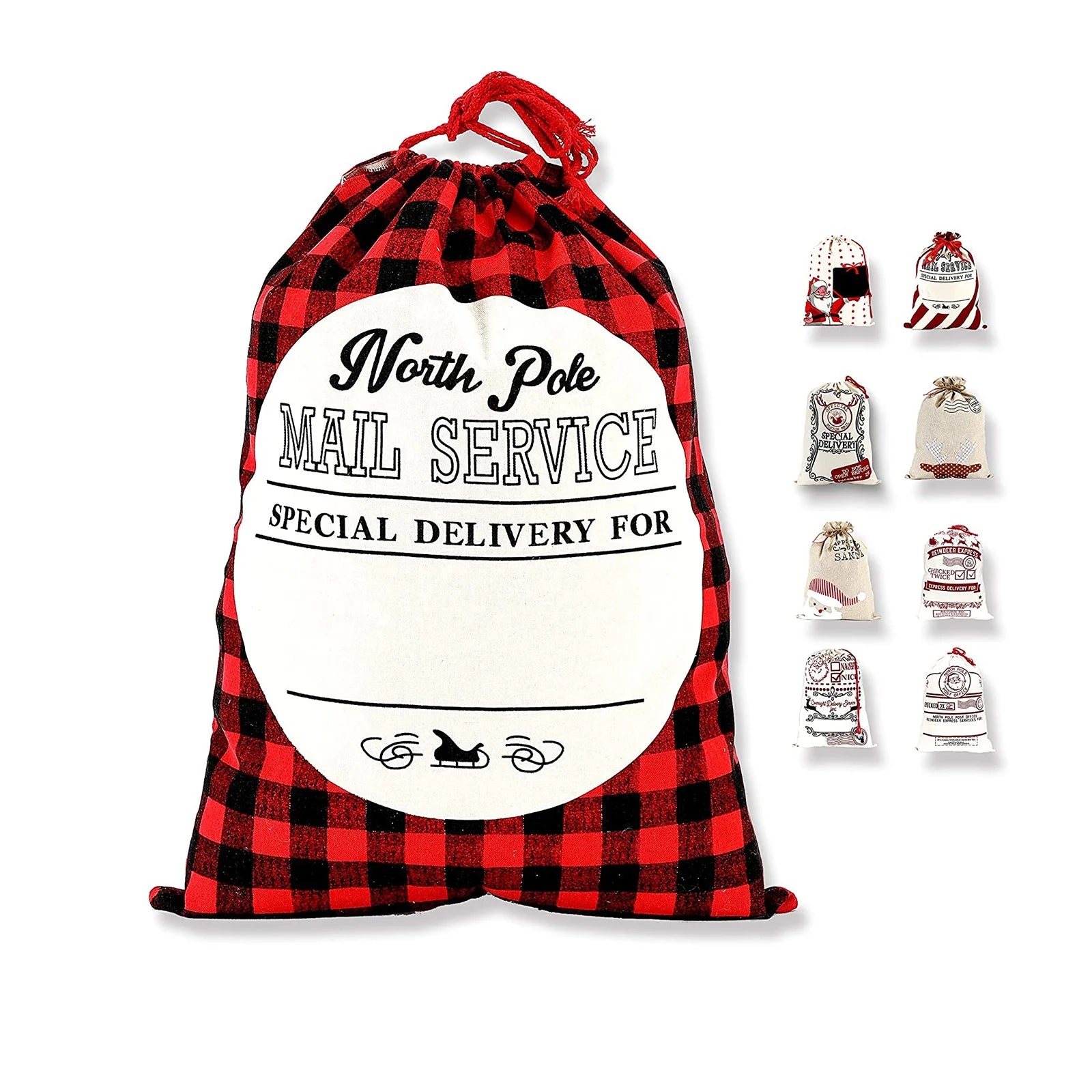 Christmas Gift Bag with Drawstring Santa Sacks Decorations Canvas Material Animal Print Pattern for Kids