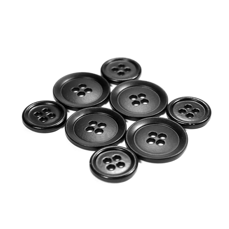 Eco-friendly 4 Hole Round Flatback Jacket Buttons Custom Color Black Faux Horn Plastic Resin Button for Uniforms Sportswear