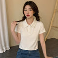 Wholesale Custom High Quality Cotton New Design Sense Niche T-shirt Women's Short Top Summer Embroidery Short Sleeved Polo Shirt