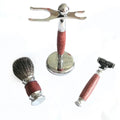 Hot Selling Rosewood Handle Super Badger Hair Shaving Brush Set Safety Razor With Brush Stand
