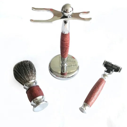 Hot Selling Rosewood Handle Super Badger Hair Shaving Brush Set Safety Razor With Brush Stand