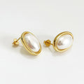 Stylish 18K Gold Plated Eardrop 925 Sterling Silver Oval Pearl Stud Earrings