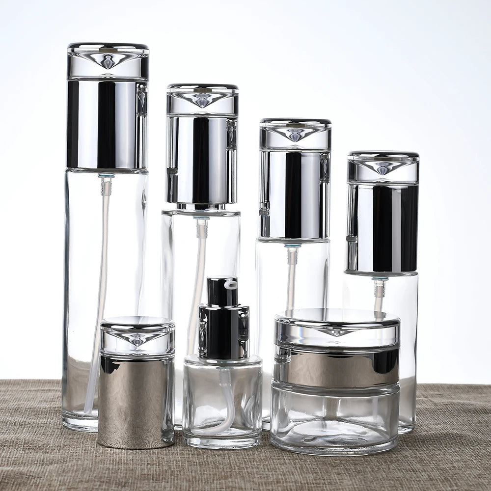Glass Set Bottle Cosmetic Packaging Serum Skin Care Toner Lotions 20ml 30ml  40ml 50ml 60ml 80ml 100ml 120ml clear Glass Bottle