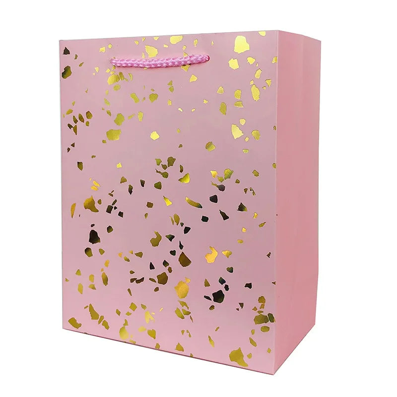 Ready Ship Pink Twinkle Stars Seasonal Paper Gift Bags Single Side Hot Stamping Recyclable Rope for Kids Coated Paper Material
