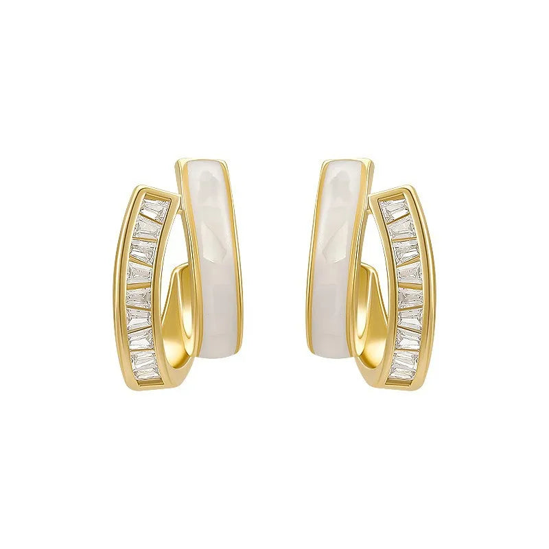 Fashion Chic Alloy Material 14k Gold Plated Zircon Beads Paving Tiny Half c Hoop Earring Daily Party Wedding Earrings for Brides