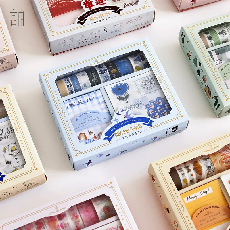 2022 New Creative Cute Candy School Student Craft Journal Diary DIY Block Stickers Tape Memo Pad Stationery Gift Set 140pcs/box